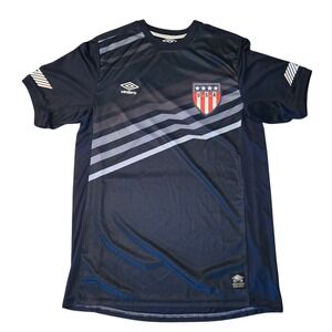 Umbro USA Soccer Jersey Medium Mens Short‎ Sleeve Blue Striped Graphic